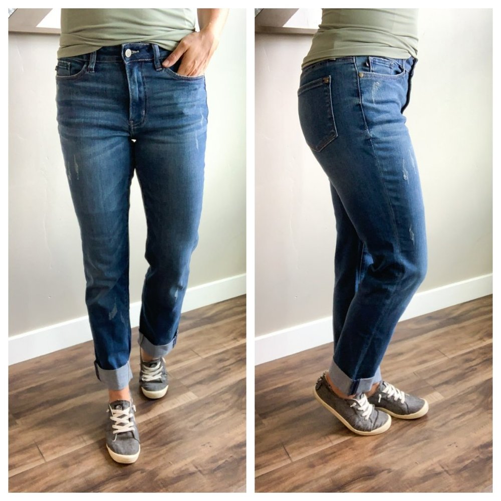 NEW Judy Blue Mid-Rise Double Cuff Long Boyfriend